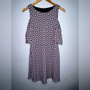 Banana Republic Womens 10P Polyester Geometric Floral Circle Cold Shoulder Dress